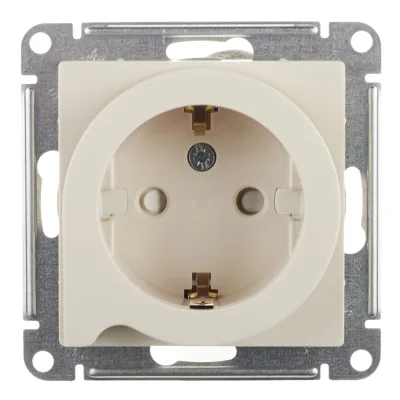 Розетка Systeme Electric AtlasDesign встраиваемая бежевая с заземлением со шторками с выталкивателем (ATN000247)