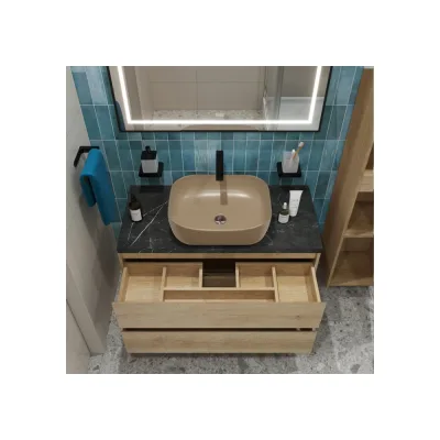 Подвесная тумба со столешницей и накладной раковиной BelBagno KRAFT 100 KRAFT100RNN-KEPMNO-1302-H316-SET