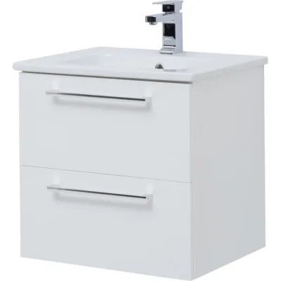 Подвесная тумба с раковиной Dreja GIO 60 см, 2 ящика, белый глянец 77.0101W-640344 77.0101WK