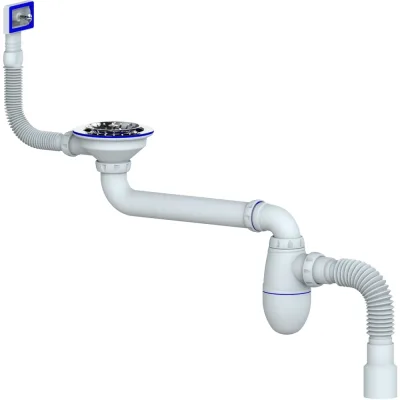 Сифон Unicorn 3 1/2 bc22 со смещением, прямоугольный перелив, с гофрой 40x40/50 553592