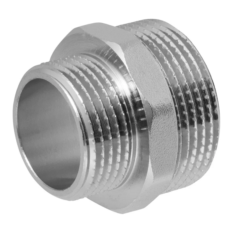 Ниппель-переходник MPF 1.1/4" х 1" бочонок латунный никелированный наружная резьба ИС.072178