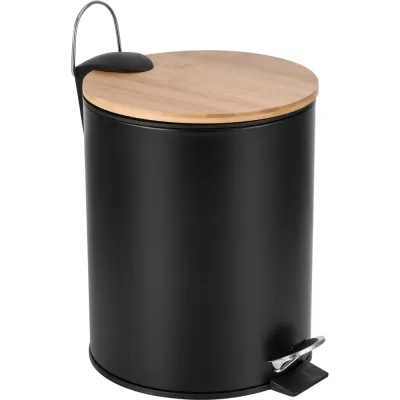 Ведро для мусора FORA DARK 3L с педалью и бамбуковой крышкой, черный/бамбук FOR-BIN-3LBB