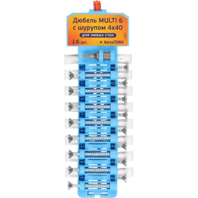 Набор дюбель ЕВРОПАРТНЕР Multi 6 шуруп 4х40 16 шт. KM1 0154