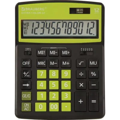 ΠΠ°ΡΡΠΎΠ»ΡΠ½ΡΠΉ ΠΊΠ°Π»ΡΠΊΡΠ»ΡΡΠΎΡ BRAUBERG EXTRA COLOR-12-BKLG 206x155 ΠΌΠΌ, 12 ΡΠ°Π·ΡΡΠ΄ΠΎΠ², ΡΠ΅ΡΠ½ΠΎ-ΡΠ°Π»Π°ΡΠΎΠ²ΡΠΉ 250477