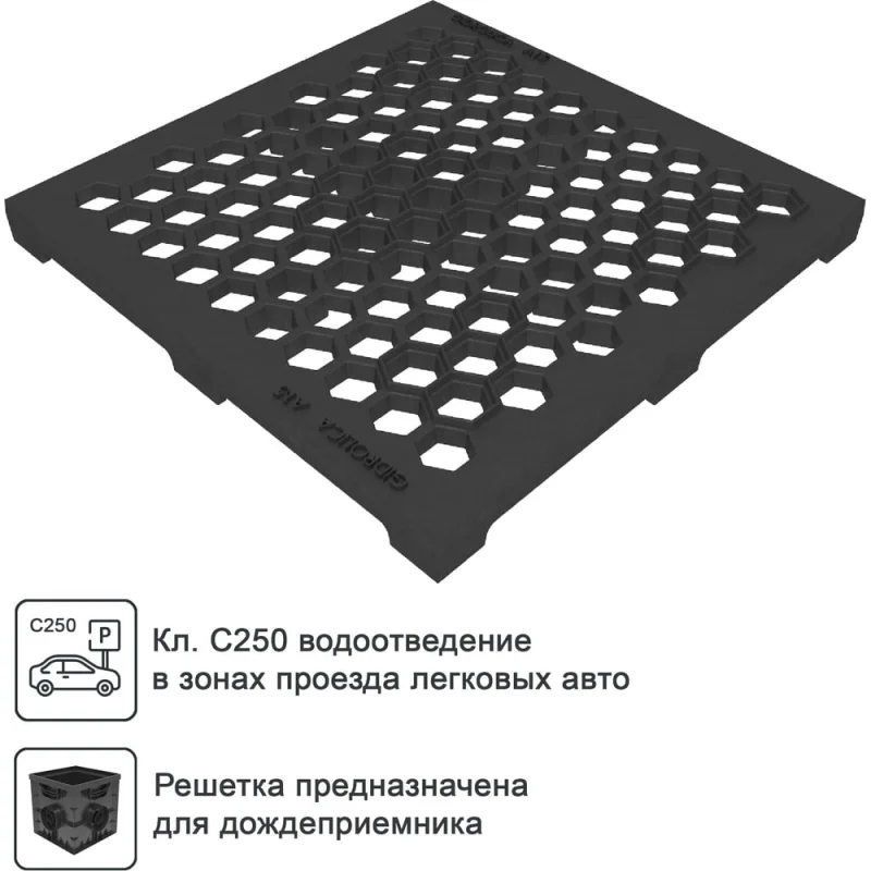 Чугунная решетка для дождеприемника Gidrolica Point соты 30x30x30 см 205/3
