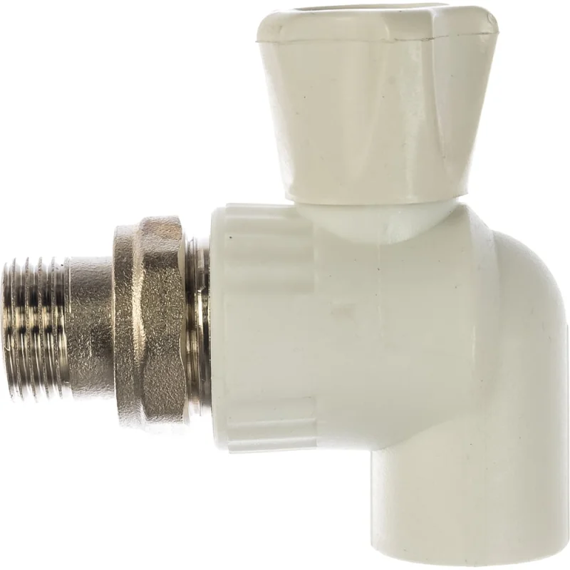 Шаровый кран VALFEX PP-R белый, 20х1/2 дюйма НР, угловой для радиатора 10148020 007-7677
