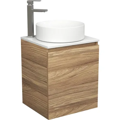 Тумба Bauedge Bau Dream Blackwood 50 с дверцей, раковина BAU Dream круглая, смеситель для раковины высокий Hotel Still, нержавеющая сталь SD3051