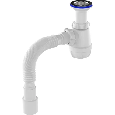 Сифон для кухни Aquant 1 1/2"х40 с удлинённой горловиной с мет.реш. c г.т. 40x40/50  B0515-17-MR