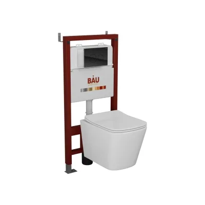 Комплект Bauedge BAU 6 в 1: инсталляция BAU PRO, унитаз подвесной безободковый Bau Stil 51x35, сиденье дюропласт микролифт, клавиша из стекла BAU Dream, черная Q111300-BS0002-Q00011