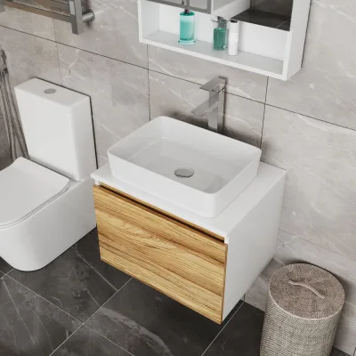 Комплект для ванной Bauedge 3 предмета (тумба Bau Dream Blackwood 60, раковина BAU Hotel 48x37, смеситель для раковины высокий Hotel Still, нержавеющая сталь) BD1543