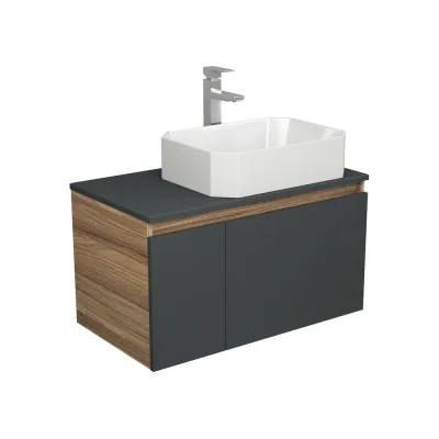 Комплект для ванной Bauedge 3 предмета (тумба подвесная Bau Blackwood 80 графит + раковина BAU Hotel 51x37, смеситель высокий Hotel Still, нерж. сталь) BD2719