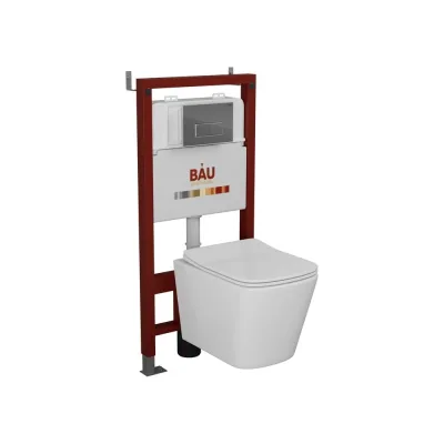 Комплект Bauedge BAU 6 в 1: инсталляция BAU PRO, унитаз подвесной безободковый Bau Stil 51x35, сиденье дюропласт микролифт, клавиша BAU Hotel, хром Q111300-BS0002-Q00007