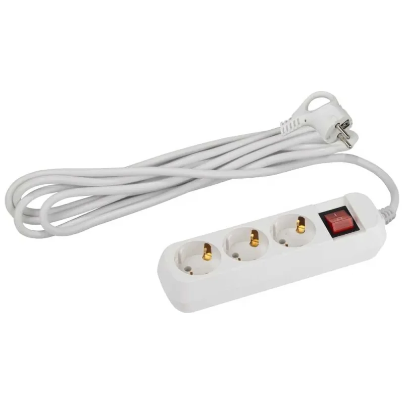 Удлинитель электрический Intro UES315W с заземлением, с выключателем, 3 розетки, 1.5 м, ПВС 3x0.75мм2, 10 Б0056942