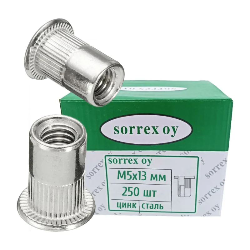 Заклепка резьбовая SORREX стандартный бортик с рифлением М5x13 (250 штук) PZW-W M5 250