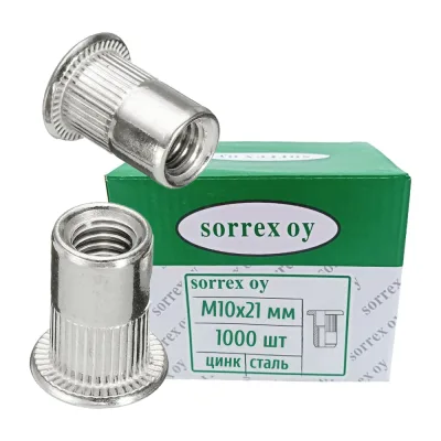Заклепка резьбовая SORREX стандартный бортик с рифлением М12x22 (1000 штук) PZW-W M10 1000