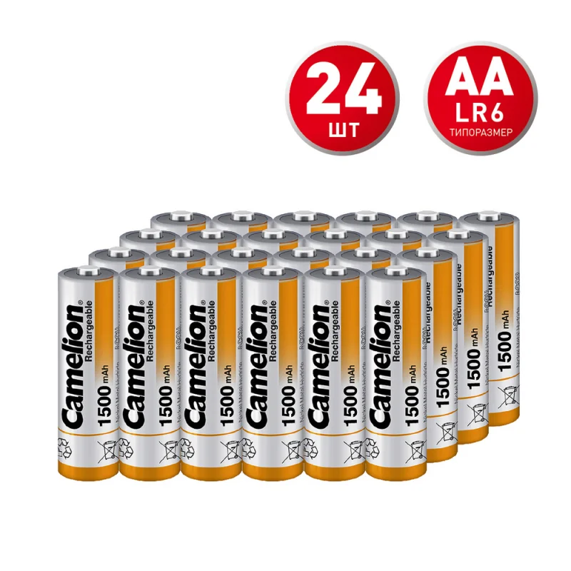 Аккумулятор Camelion АА пальчиковый HR6 1,2 В Ni-MH 1500 мАч (24 шт.) (NH-AA1500BP2)