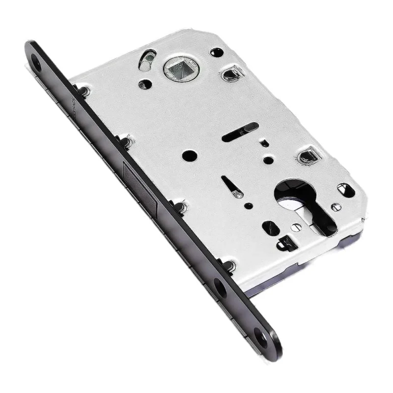 Корпус замка с магнитной защелкой Doorlock DL451M/С/50/85/18/Black, черный, под цилиндр, бэксет 50 мм, межосевое расстояние 85 мм 75292