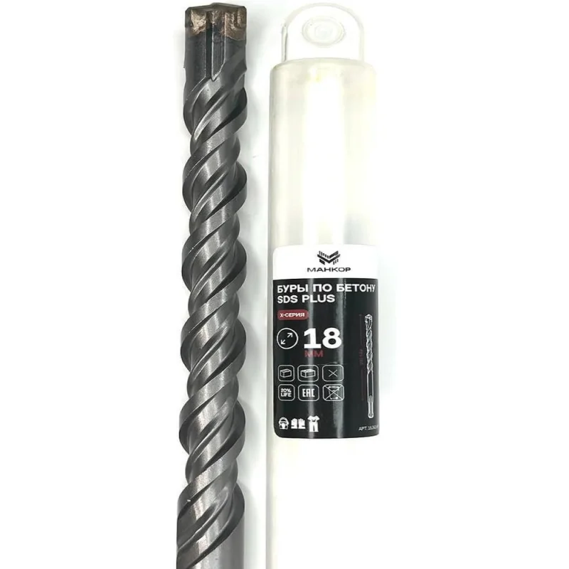 Бур по бетону МАНКОР 18x360 мм, SDS-plus, Х-тип 18.360.4P