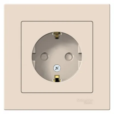 Розетка Systeme Electric AtlasDesign встраиваемая бежевая с заземлением со шторками (ATN000244)