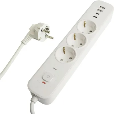 Сетевой фильтр STEKKER 3-местный с/з 3x1мм2, 5 м, 250В, 16А, 2 USB-A+2 Type-C 3, серия Nova, белый, 50101