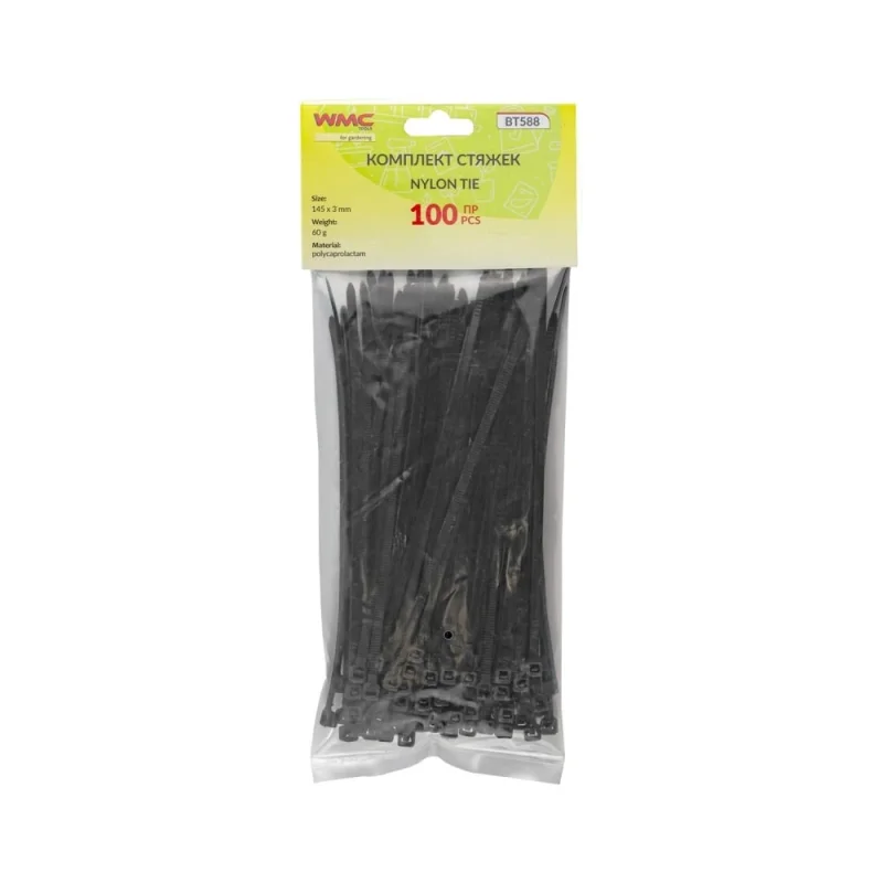 Стяжка нейлоновая 145x3мм 100шт./к-т WMC TOOLS WMS Tools WMC-BT588(56238)