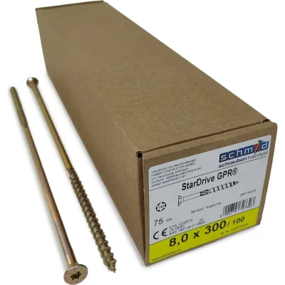 Шурупы Simpson Schmid StarDrive GPR 8.0x300/100 SK, TX40, желтый цинк, потайной, 75 шт. 5834740803000070