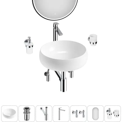Комплект 7 в 1 Wellsee Bathroom Sink накладная раковина 36x36 см состоит из 3331108 20219237R