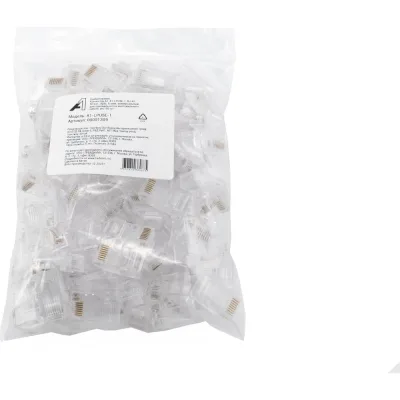 Коннектор A1 A1-LPU5E-4 RJ-45, 5E кат., легкая установка, 8p8c, 6 мкм, универсальный, для одножильного и многожильного кабеля, упаковка/100 шт A1-LPU5E-1