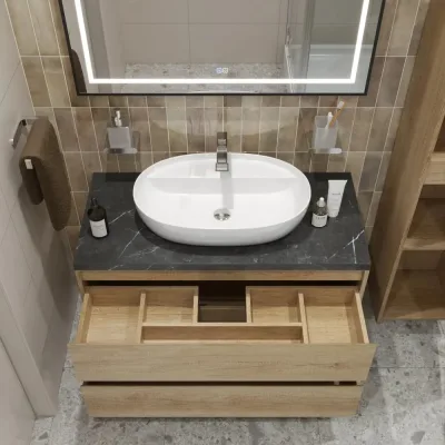 Подвесная тумба со столешницей и накладной раковиной BelBagno KRAFT 100 KRAFT100RNN-KEPMNO-1346-SET