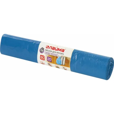 Мешки (20 шт; 60 л; 60х70 см; ПВД; 30 мкм; синие) для мусора ЛАЙМА 601382