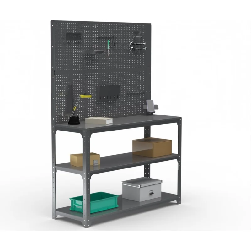 Стол-верстак ООО Металекс Metalex KIT 950х1400х500 мм, две полки + двойная перфопанель с комплектом аксессуаров, серый 205160