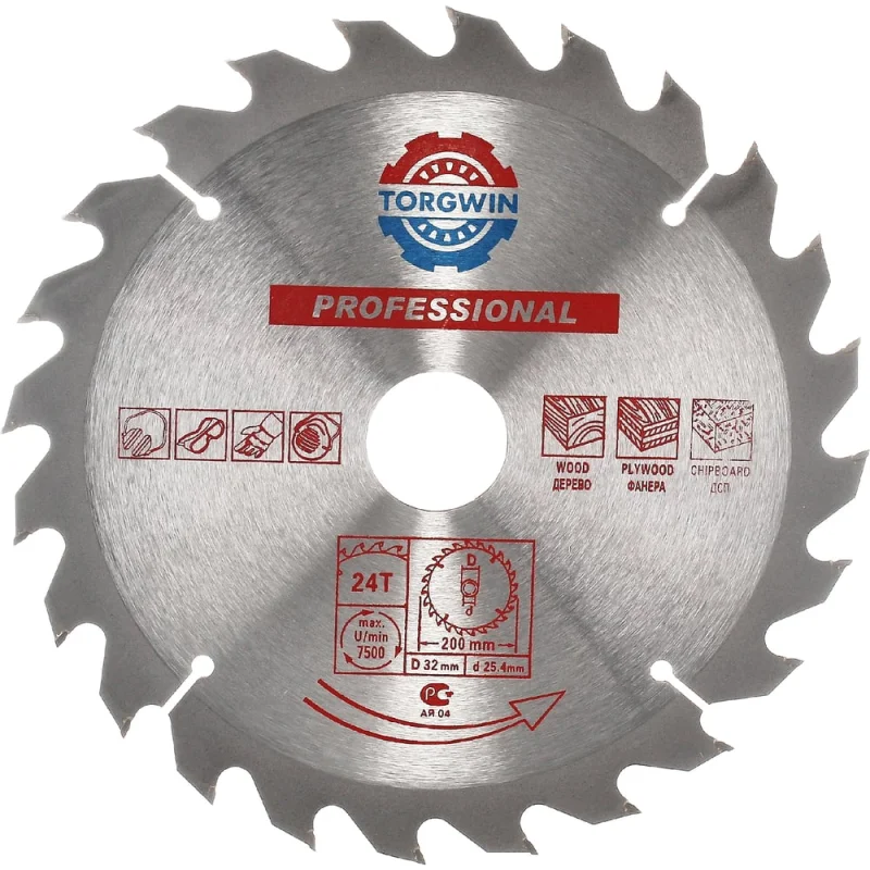 Диск пильный по дереву 200x32/25.4 мм, 24Z TORGWIN S93571
