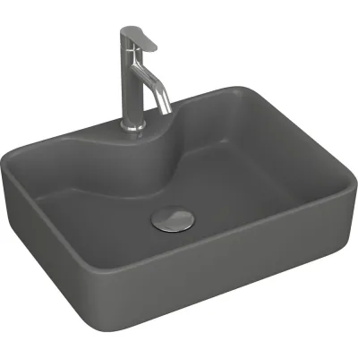 Раковина накладная со смесителем и выпуском прямоугольная Bauedge BAU Cerama 48x37, мрамор + смеситель Dream, нер. сталь, выпуск клик-клак хром YBD2548