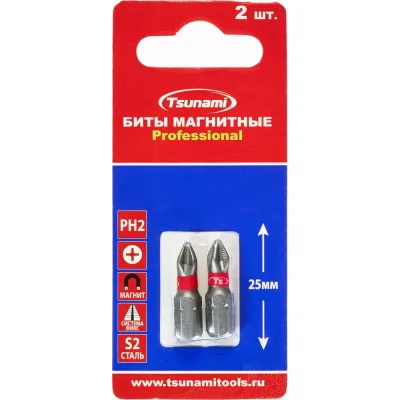 Бита Tsunami Professional PH2, 25 мм, 2 шт T26020010PH2025