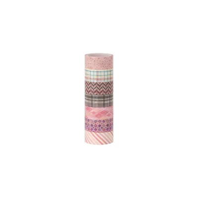 Клейкие WASHI-ленты для декора ОСТРОВ СОКРОВИЩ ОТТЕНКИ РОЗОВОГО, 7 цветов, рисовая бумага 661704
