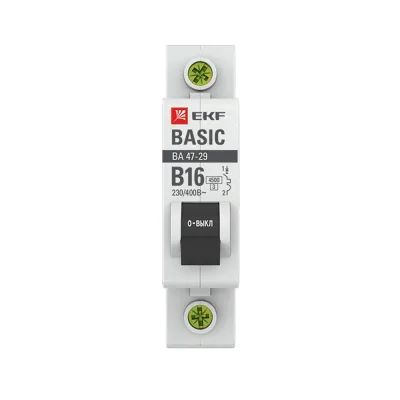 Автоматический выключатель модульный EKF Basic ВА 47-29 1P 16А тип B 4,5 кА 230 В (mcb4729-1-16-B)