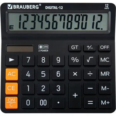 ΠΠ°Π»ΡΠΊΡΠ»ΡΡΠΎΡ Π½Π°ΡΡΠΎΠ»ΡΠ½ΡΠΉ BRAUBERG DIGITAL-12-BK 151Ρ
152 ΠΌΠΌ, 12 ΡΠ°Π·ΡΡΠ΄ΠΎΠ², Π΄Π²ΠΎΠΉΠ½ΠΎΠ΅ ΠΏΠΈΡΠ°Π½ΠΈΠ΅, ΡΠ΅ΡΠ½ΡΠΉ 272968