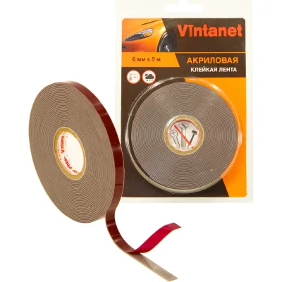 Клейкая двусторонняя акриловая лента Vintanet VN8049, цвет серый, 6 мм х 5 м VN804965