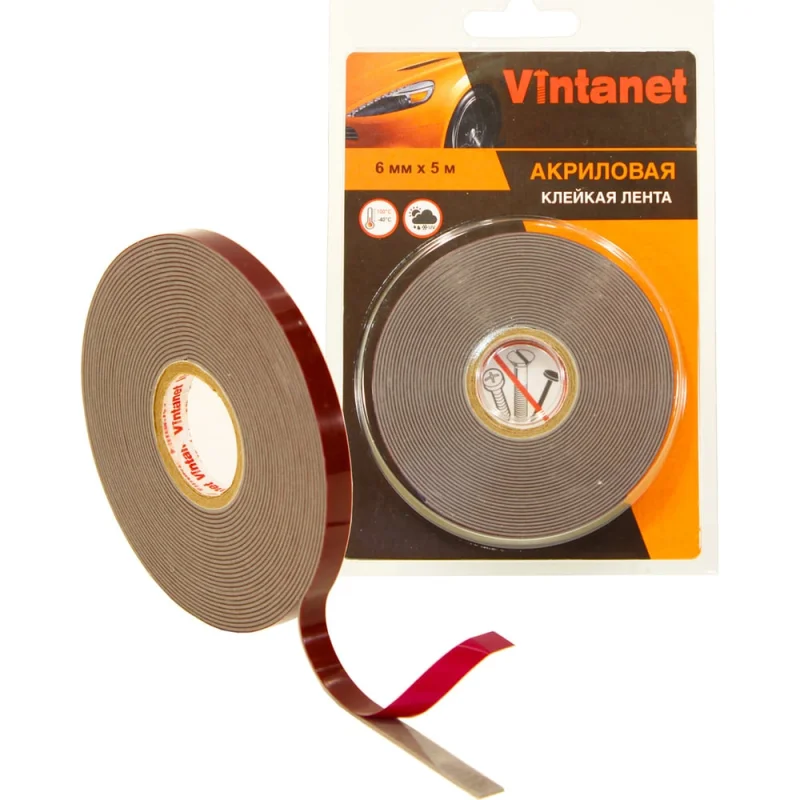 Клейкая двусторонняя акриловая лента Vintanet VN8049, цвет серый, 6 мм х 5 м VN804965