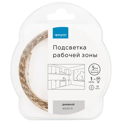 Лента светодиодная Apeyron 4000К 14,4 Вт/м 12 В IP20 SMD 5050 5 м (227ПРЗ)