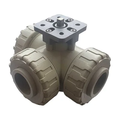 Трехходовой шаровой кран TECHNO 3040-PP полипропиленовый, под привод, DN40, рабочая температура -10~60C 650340