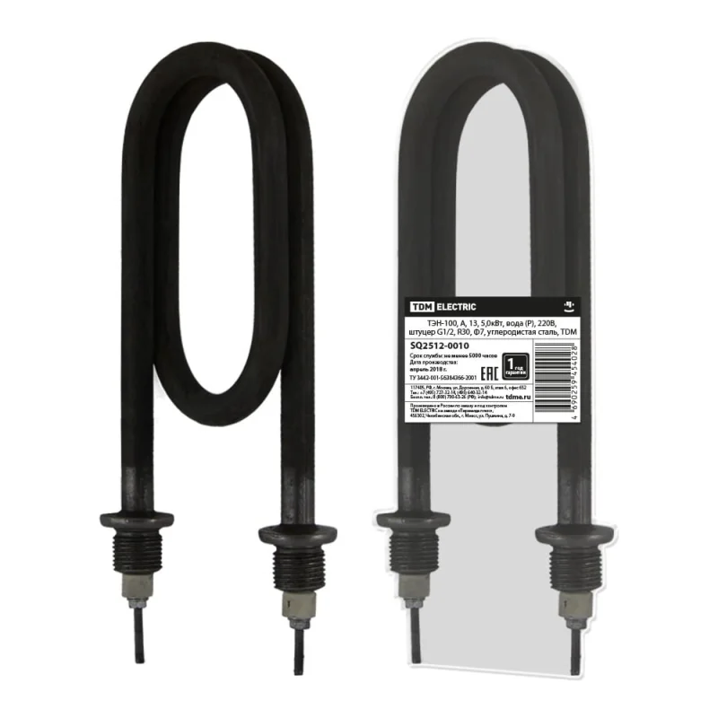 ТЭН TDM ELECTRIC 100, А, 13, 5 кВт, вода (Р), 220В, штуцер G1/2, R30, Ф7, углеродистая сталь SQ2512-0010