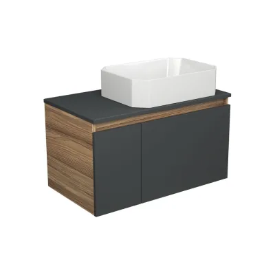 Тумба с раковиной Bauedge (тумба подвесная Bau Dream Blackwood 80 графит + раковина санфаянс накладная прямоугольная BAU Hotel 51x37, белая) BD2718