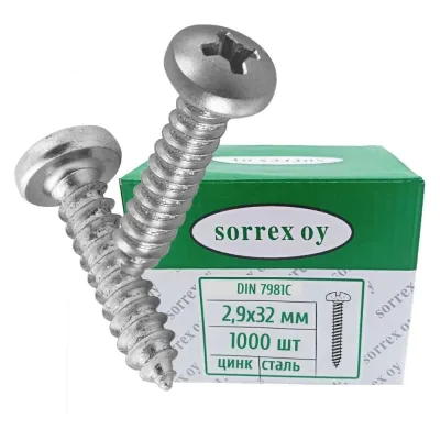 Саморез оцинкованный по металлу SORREX DIN 7981С 2,9x32 (1000штук) 7981С-1-029-032 1000