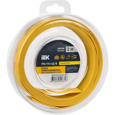 Термоусадочная трубка IEK ТТУ нг-ls 12/6 желтая (2м/упак) UDR12-012-006-002-K05-T