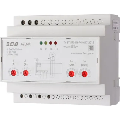 Реле защиты Евроавтоматика F&F AZD-02 3-х фазных двигателей мощностью до 2,2 кВт, и для работы с внешними ТТ, 6 модулей, DIN EA05.004.005