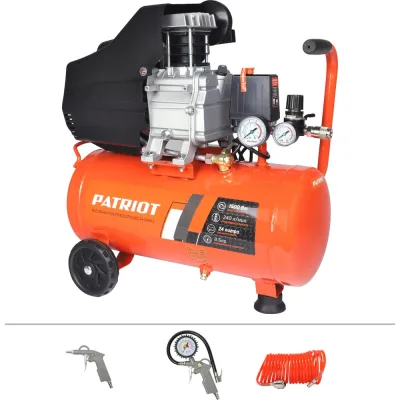 Компрессор поршневой масляный PATRIOT EURO 24-240K2, быстросъемный 1/4" + "елочка", KIT 5C (1165) 525302118