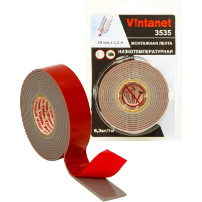 Монтажная клейкая двусторонняя лента Vintanet 3535, низкотемпературная, 19 мм х 1,5 м 19MMX1,5M