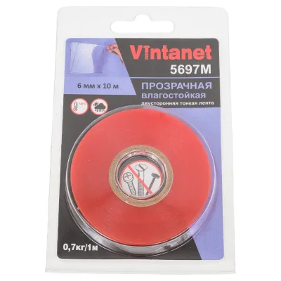 Двусторонняя лента на ПЭТ основе Vintanet 5697М прозрачная, влагостойкая, 6 мм х 10 м 5697M 6MMX10M