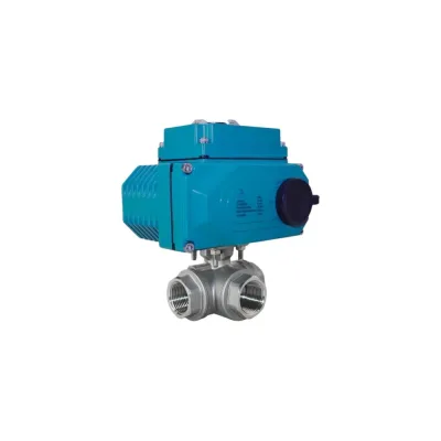 Кран шаровый трёхходовой NEWKEY T-тип, AISI304 DN20 (3/4), с электроприводом DC 24V (C-03) NK-BTt20/4*PEDL30